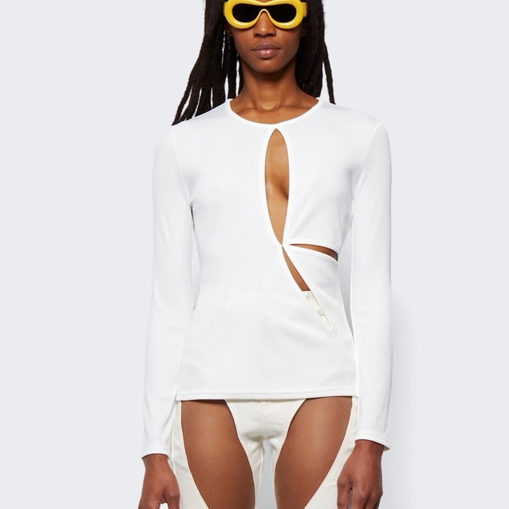 Christopher Esber White Asymmetric Ling Sleeve Cut-Out Top